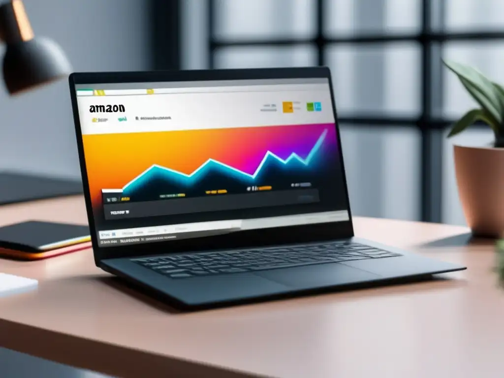 Laptop moderno en escritorio minimalista Laptop moderno en escritorio minimalista con gráfico de ingresos de programa afiliados