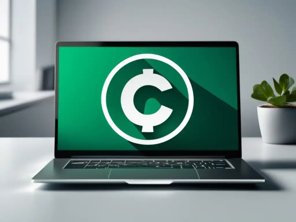 Laptop y mitos del marketing de afiliación Mitos sobre el marketing de afiliados: laptop minimalista en escritorio blanco, gráfico de 3 círculos desmintiendo creencias