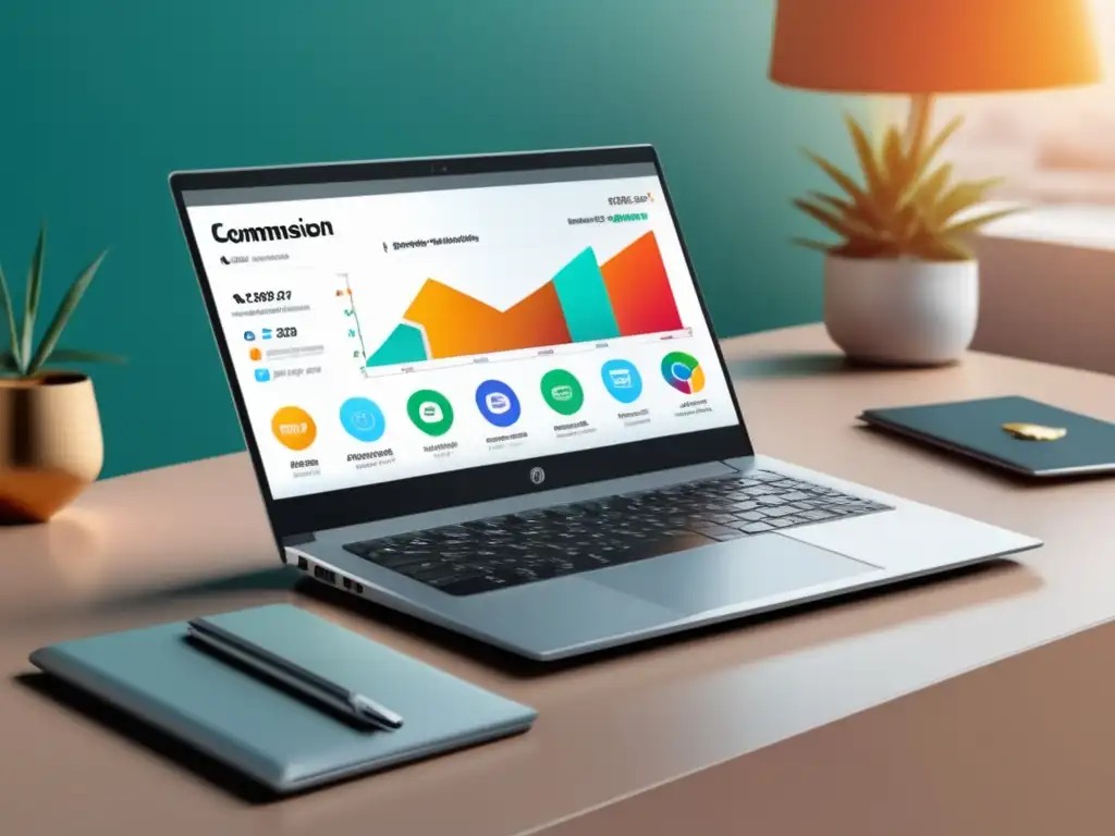 Laptop de marketing de afiliados de alta resolución Laptop plateado con pantalla 8k y gráficos de marketing de afiliados, ideal para principiantes