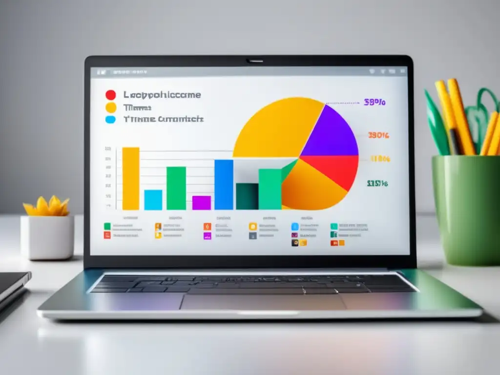 Laptop de marketing de afiliados Laptop en escritorio blanco con gráfica de ingresos pasivos y símbolos de marketing de afiliados