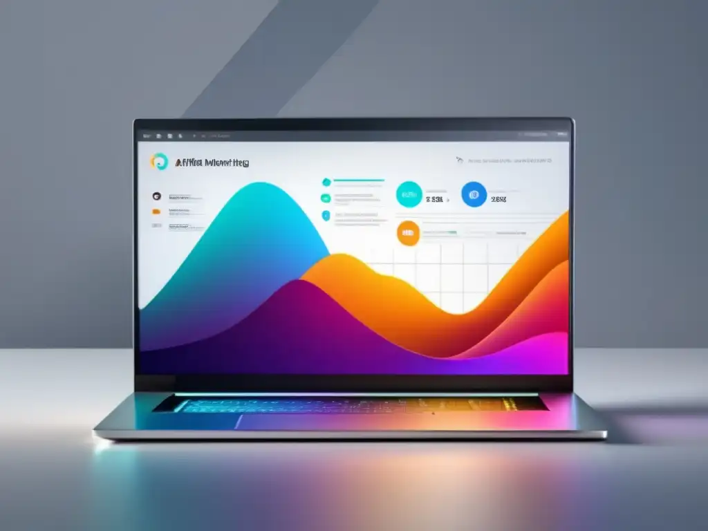 Laptop moderno con gráfica impactante Laptop moderno con pantalla mostrando gráfico de estrategias más efectivas de marketing de afiliados