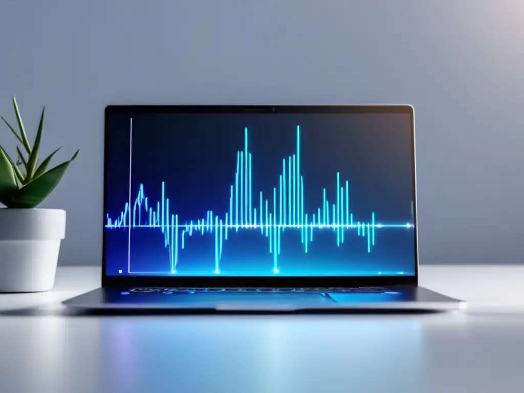 Laptop minimalista en un escritorio blanco con gráfico vibrante de afiliados exitosos - 110 caracteres