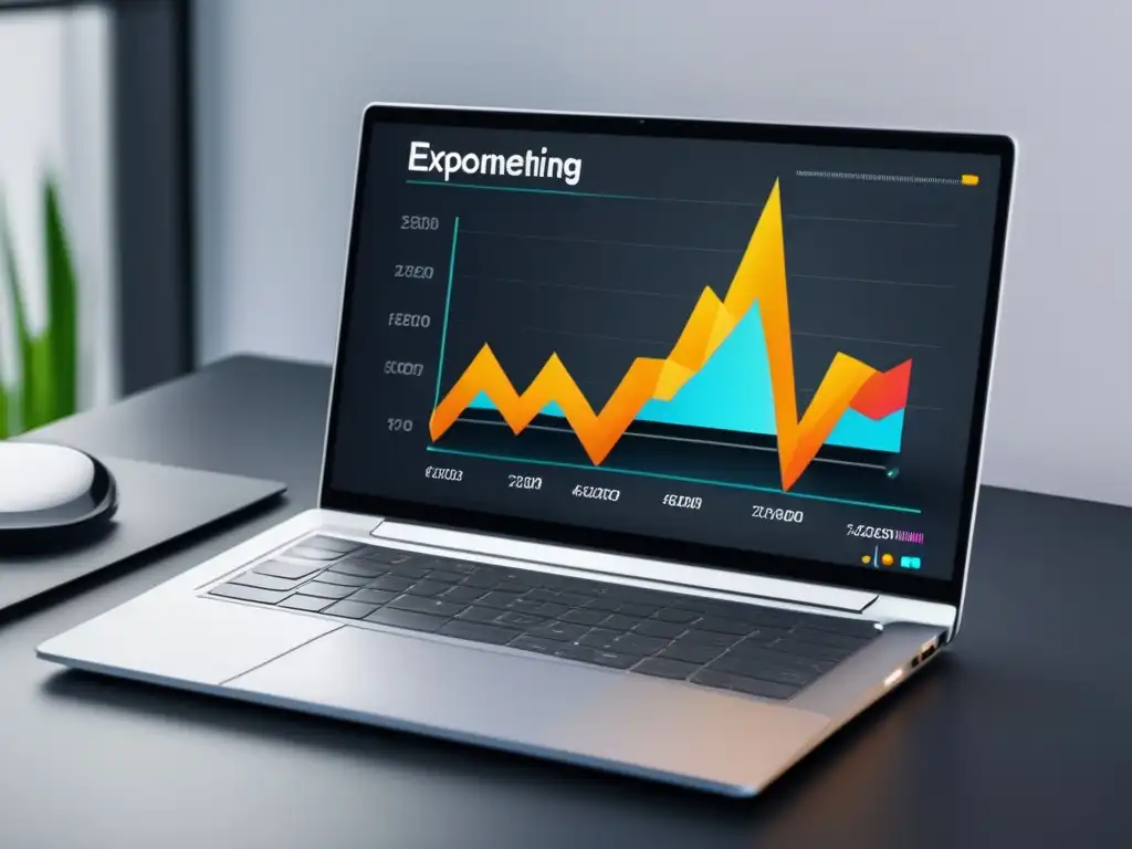 Laptop minimalista blanco con gráfico de crecimiento de ingresos de marketing de afiliados, simbolizando estrategias efectivas