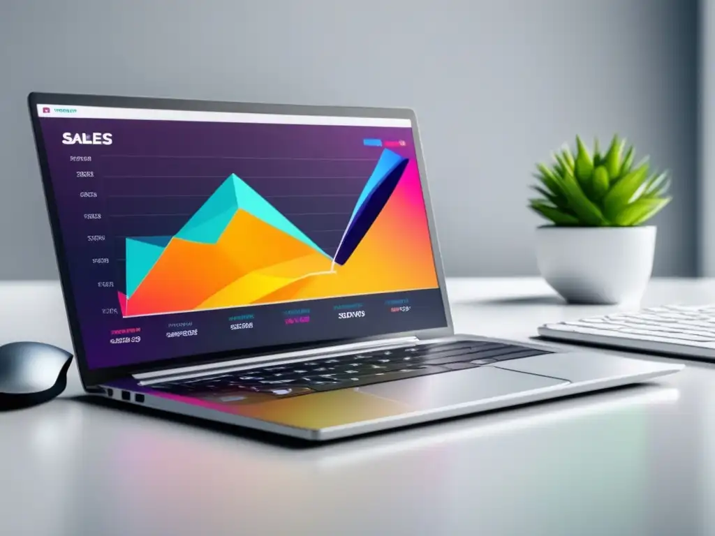 Laptop moderno con gráfica dinámica Estrategias de contenido para generar ventas en el marketing de afiliados
