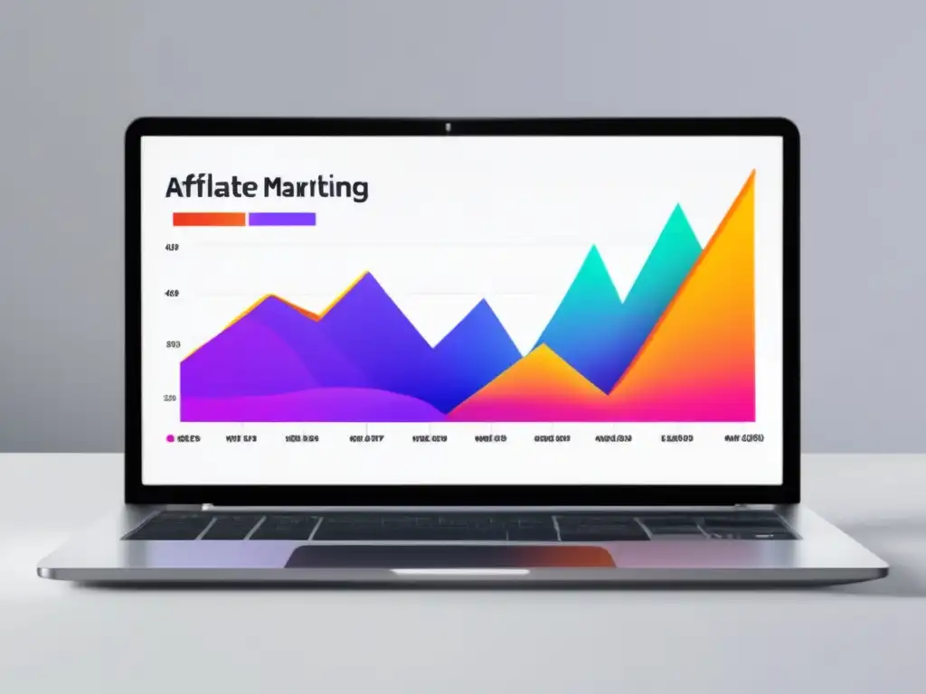 Laptop moderno con gráfico de ganancias de marketing afiliado Laptop minimalista con pantalla vibrante muestra gráfica de ganancias en marketing de afiliados y técnicas avanzadas