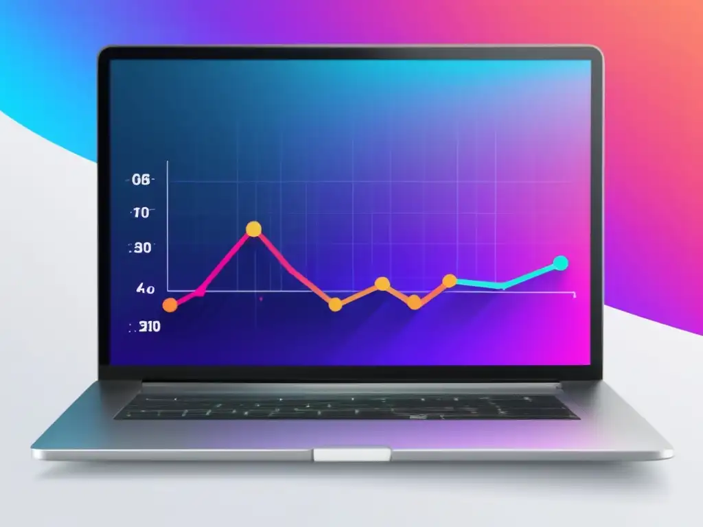 Laptop moderno muestra gráfico de ganancias en marketing de afiliados Laptop minimalista con gráfico atractivo de crecimiento de ingresos en marketing de afiliados