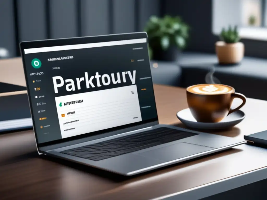 Laptop y escritorio minimalista para generar ingresos Laptop en escritorio minimalista con programa de afiliados para generar ingresos pasivos