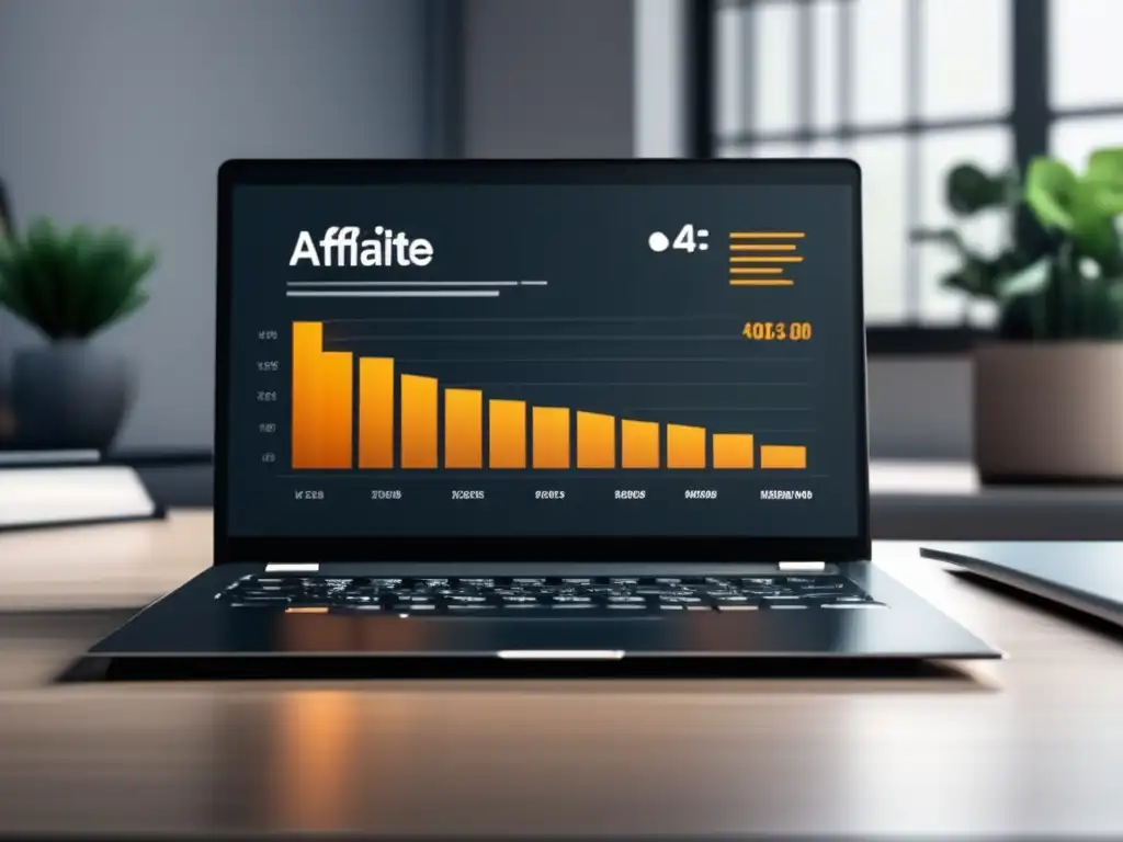 Laptop moderno con gráfico de ingresos Laptop moderno en un escritorio minimalista con gráfico de crecimiento de ingresos - técnicas avanzadas de marketing de afiliados