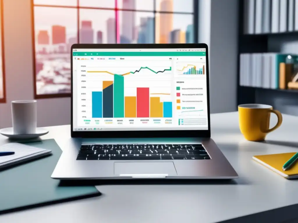 Laptop moderno con gráficos y datos de marketing de afiliados Laptop moderno con gráficos y técnicas probadas de SEO para aumentar las ventas como afiliado