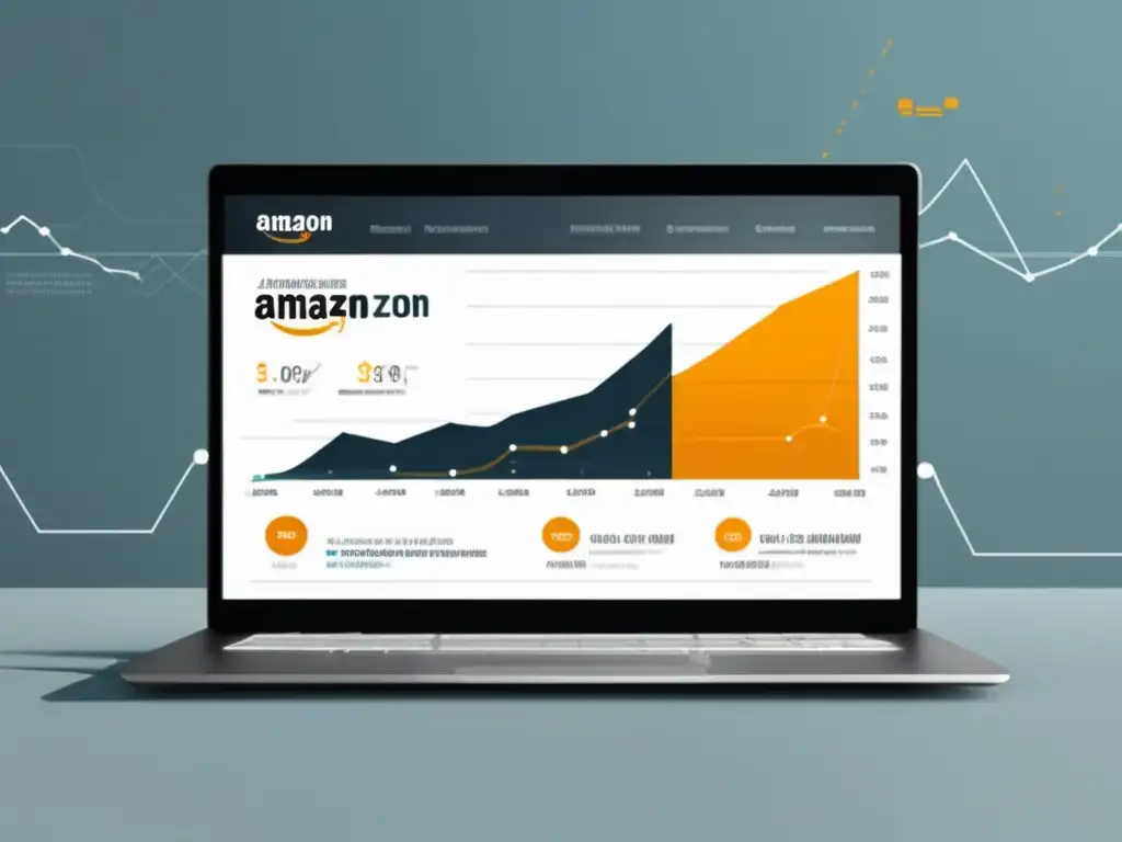Moderno laptop analizando programa de afiliados Laptop moderno muestra gráfica de beneficios programa afiliados Amazon
