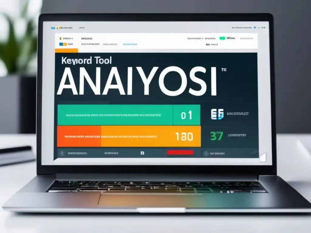 Laptop y herramienta de análisis de palabras clave Laptop moderno con pantalla vibrante y herramienta de análisis de palabras clave: estrategias para maximizar ingresos como afiliado
