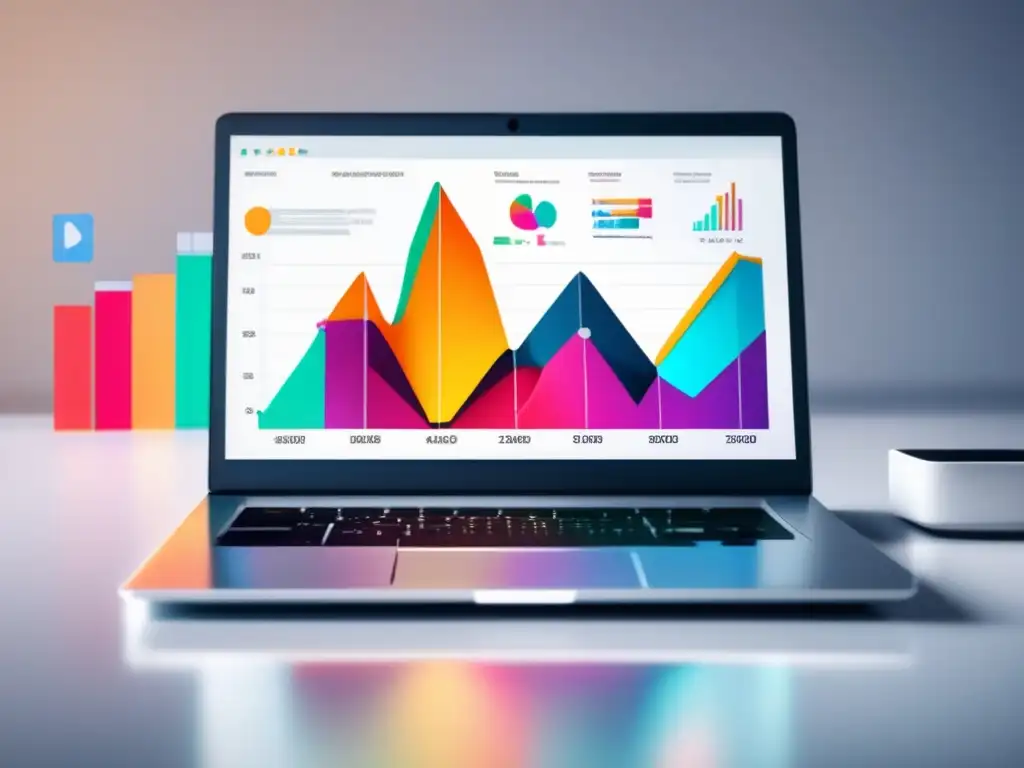 Laptop moderno con gráficos de análisis de datos Implicaciones éticas y legales del marketing de afiliados con análisis y seguimiento de datos