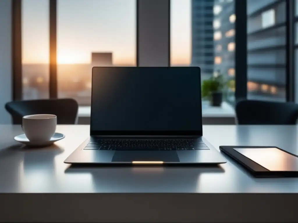 Laptop minimalista en escritorio blanco Laptop en escritorio blanco: Estrategias de contenido para generar ventas en el marketing de afiliados