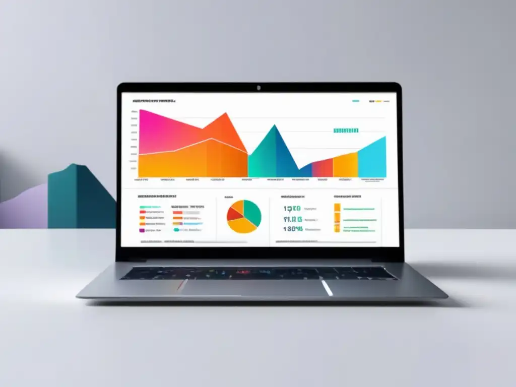 Laptop de afiliados con métricas y datos Laptop moderno y vibrante con gráficos y métricas de marketing de afiliados