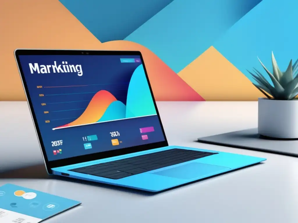 Laptop moderno con dashboard de marketing digital Imagen de laptop moderna con diseño minimalista, muestra dashboard de marketing de afiliados
