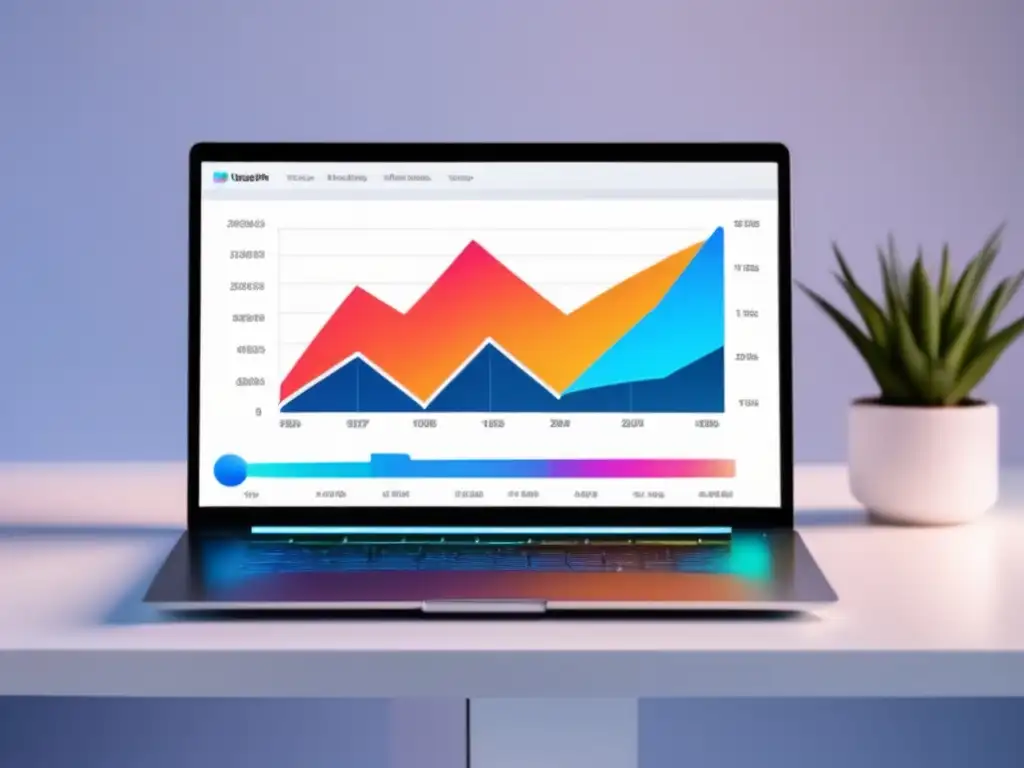 Laptop en escritorio blanco con gráfica de éxito en marketing de afiliados