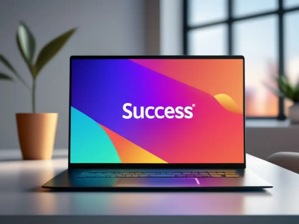 Éxito en estrategia de marketing de afiliados Laptop moderno en escritorio minimalista con gráfica exitosa: estrategia de contenido SEO para el marketing de afiliados
