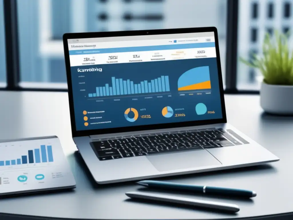Laptop moderno con software de seguimiento de palabras clave