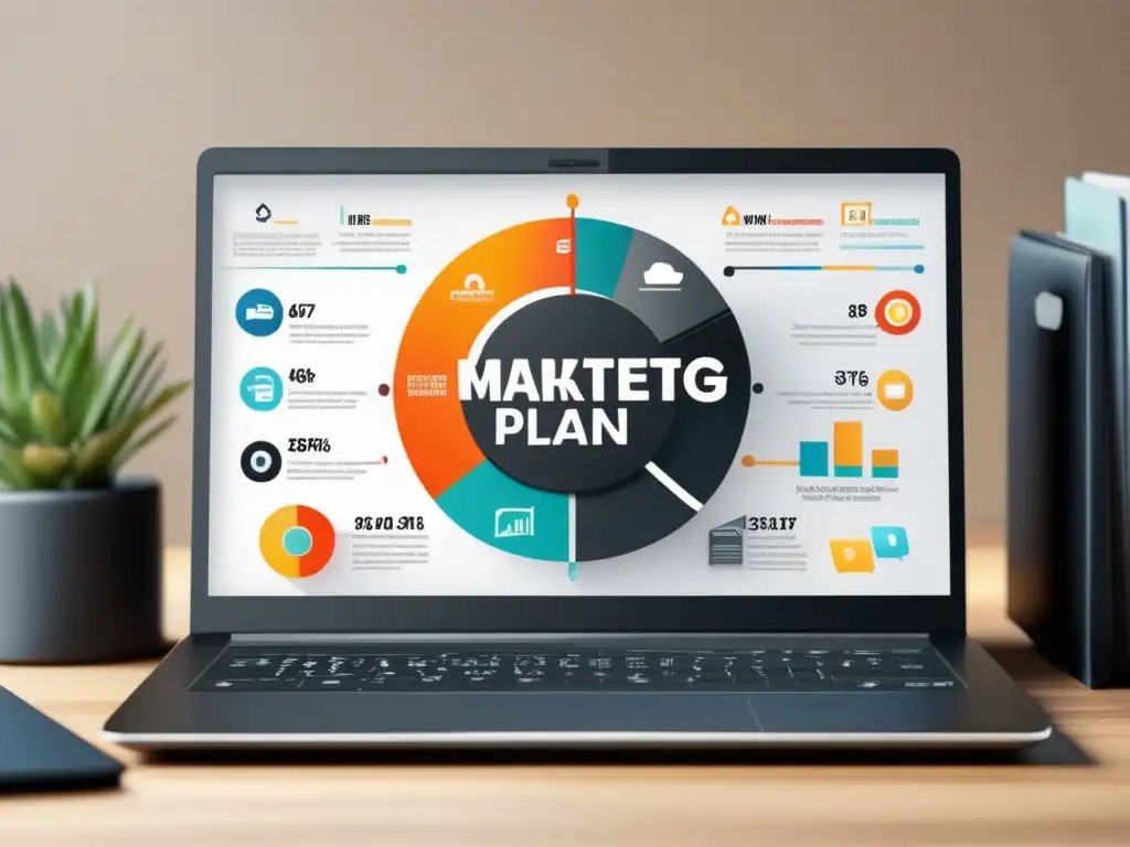 Estrategia de marketing de afiliados Laptop minimalista con plan de marketing estratégico para afiliados