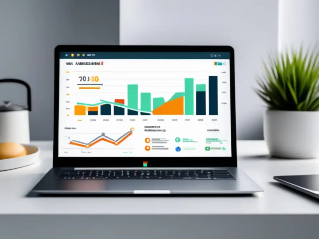 Laptop moderno con gráfico de ganancias en marketing de afiliados Estrategias efectivas para ganancias en marketing de afiliados