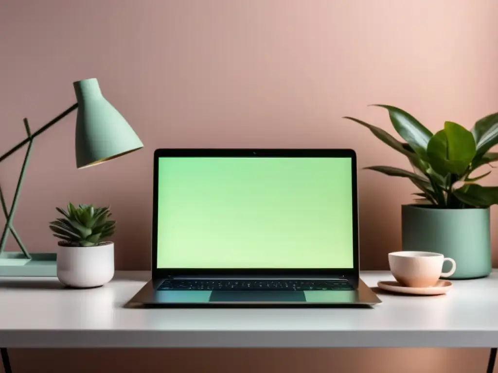 Ejemplos de éxito en el marketing de afiliados con laptop minimalista y ambiente sereno
