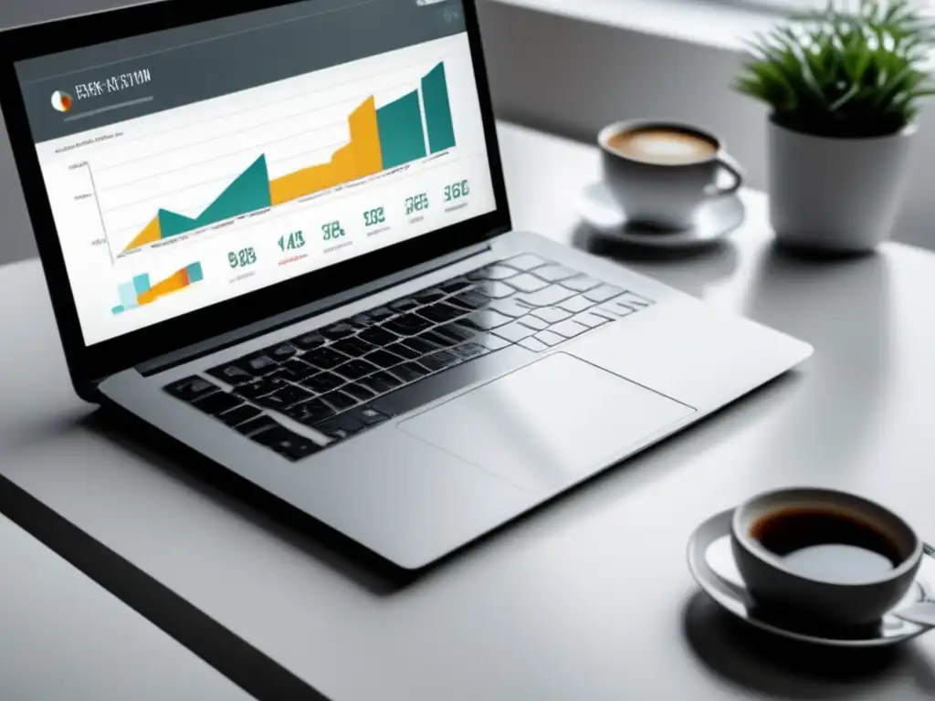 Laptop profesional con gráfico de ingresos pasivos Estrategia efectiva de marketing de afiliados con laptop en mesa blanca