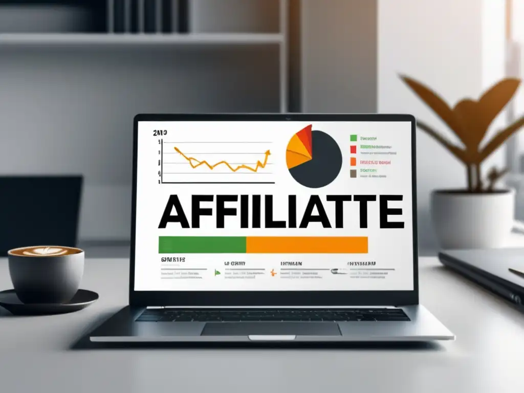 Laptop moderno en escritorio blanco Laptop minimalista en un escritorio blanco con estrategias efectivas para aumentar ganancias en marketing de afiliados