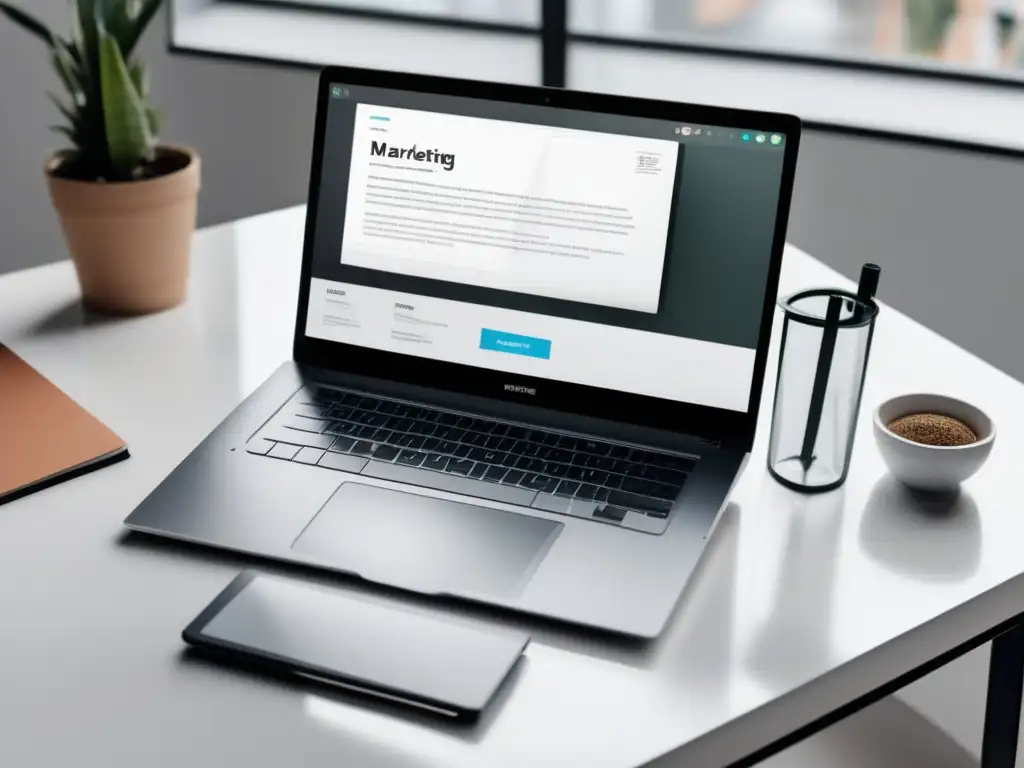 Laptop minimalista con embudo de marketing Laptop minimalista con pantalla transparente mostrando un embudo de marketing