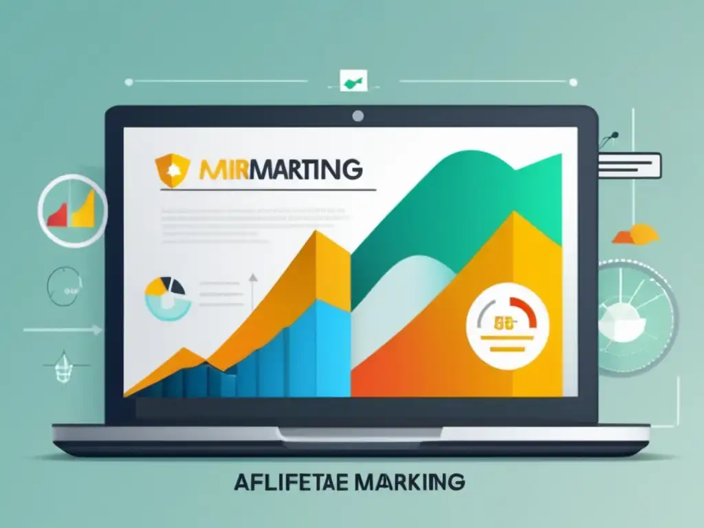 Laptop minimalista con gráfico de ganancias del marketing de afiliados Laptop minimalista con gráfico de crecimiento en marketing de afiliados