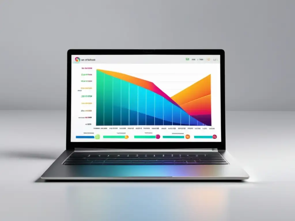 Laptop moderno con gráfico vibrante Laptop moderno con diseño minimalista y gráfico vibrante que representa el éxito de estrategias de SEO para marketing de afiliados