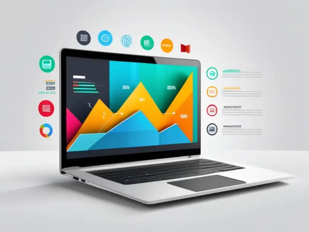 Laptop moderno con gráfica de crecimiento y diseño minimalista Laptop moderno muestra gráfico de crecimiento, estrategias éticas para maximizar ingresos en marketing de afiliados