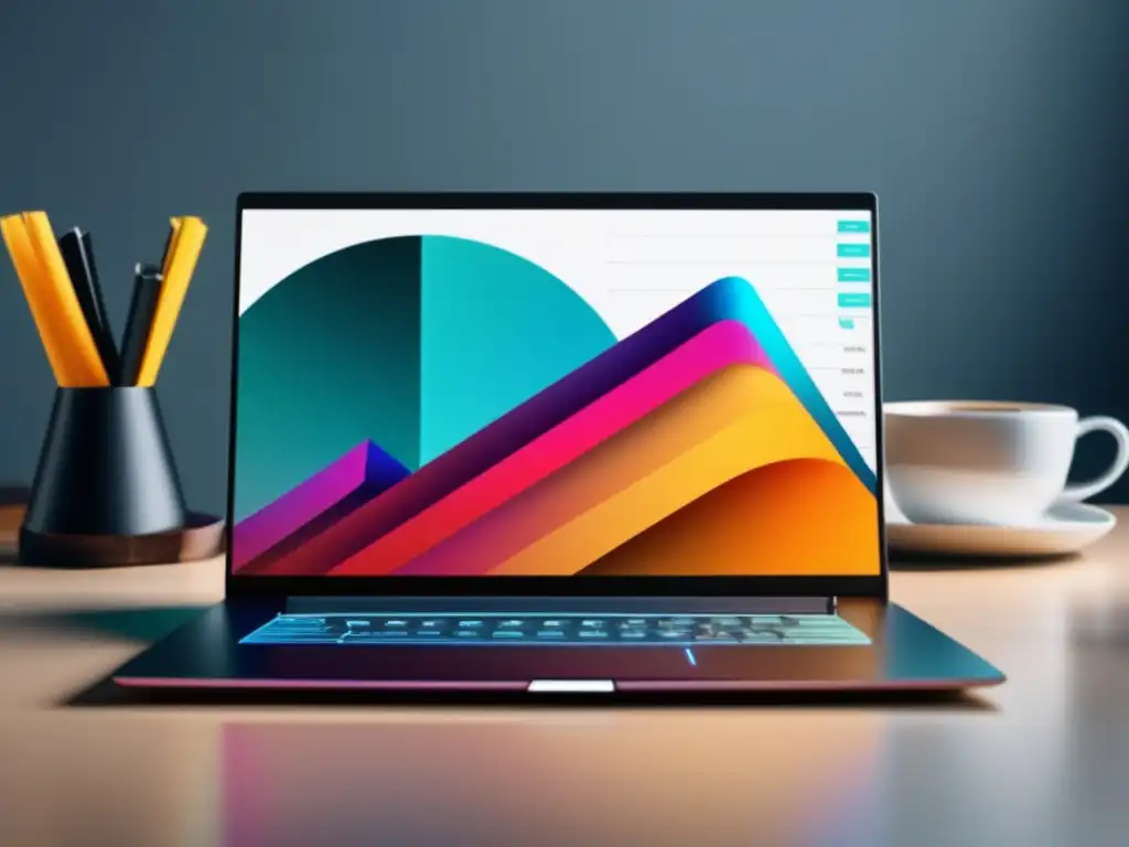 Laptop minimalista con pantalla vibrante Laptop minimalista con pantalla vibrante y gráfico de marketing de afiliados