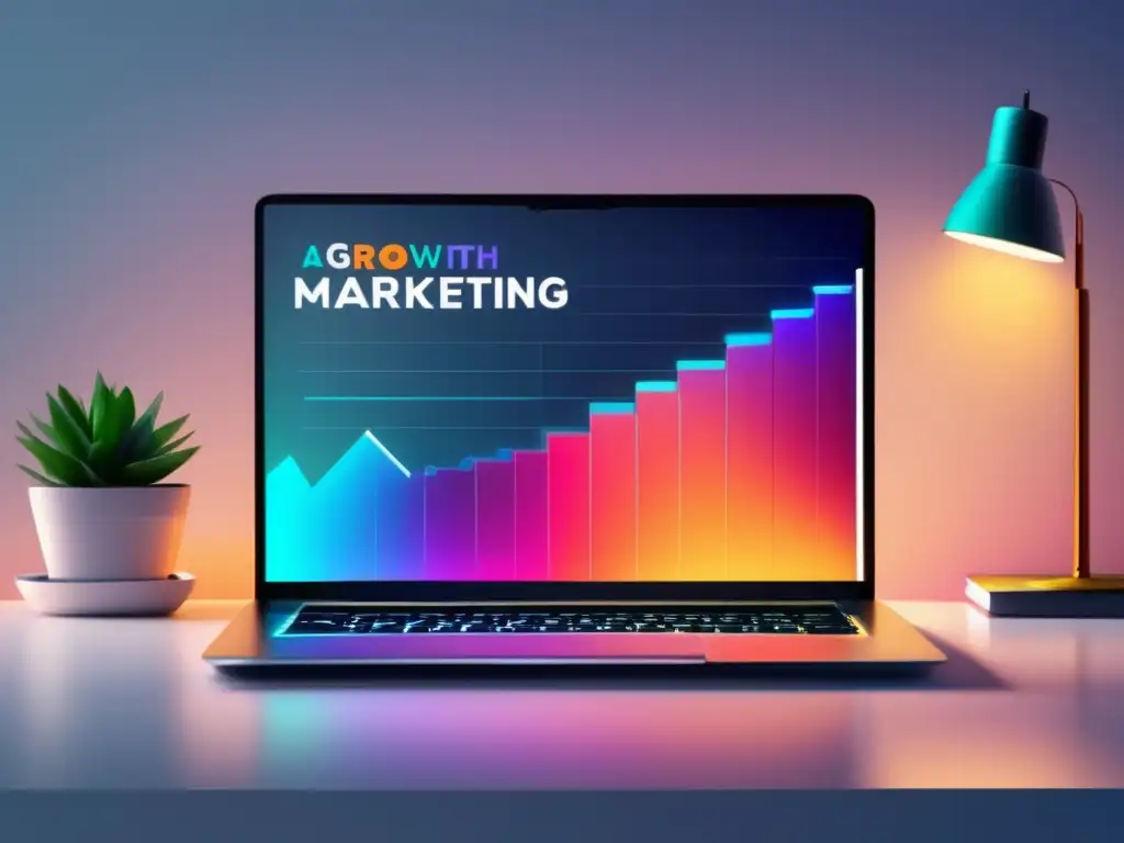 Diseño minimalista y moderno con laptop, gráfica de marketing de afiliados Laptop en escritorio con gráfico de estrategias de marketing de afiliados más efectivas