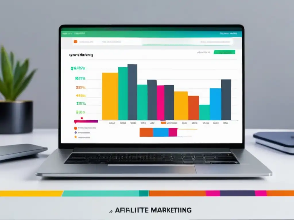 Laptop moderno muestra gráfico de crecimiento en marketing de afiliación Laptop moderno con gráfico vibrante: estrategias efectivas para el marketing de afiliados