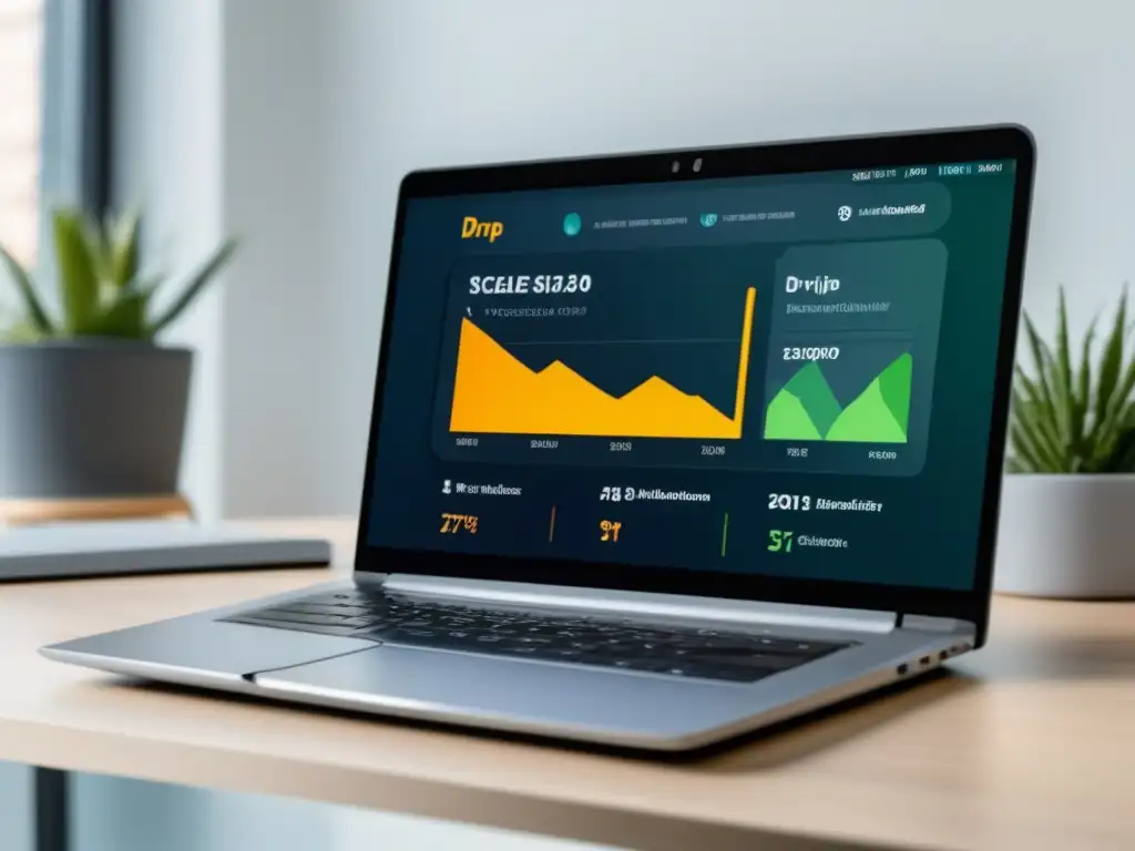 Laptop Drip: Estadísticas y ganancias Laptop moderno con pantalla Drip, estadísticas y ventajas del programa de afiliados de Drip