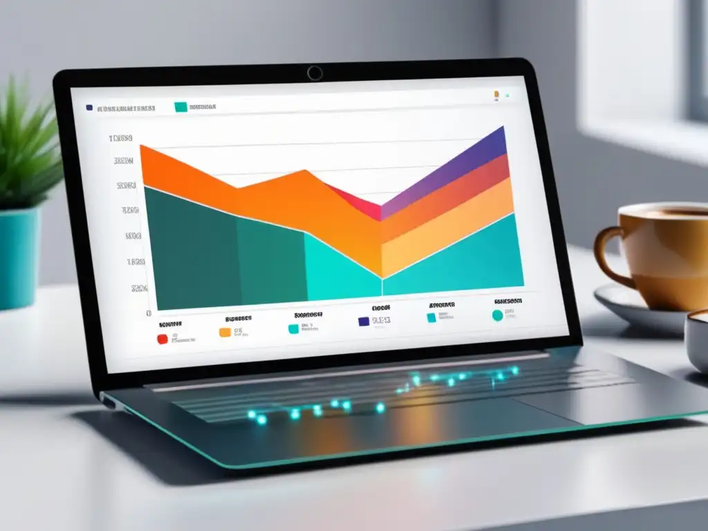 Laptop moderno en escritorio blanco Herramientas de investigación de mercado para afiliados exitosos