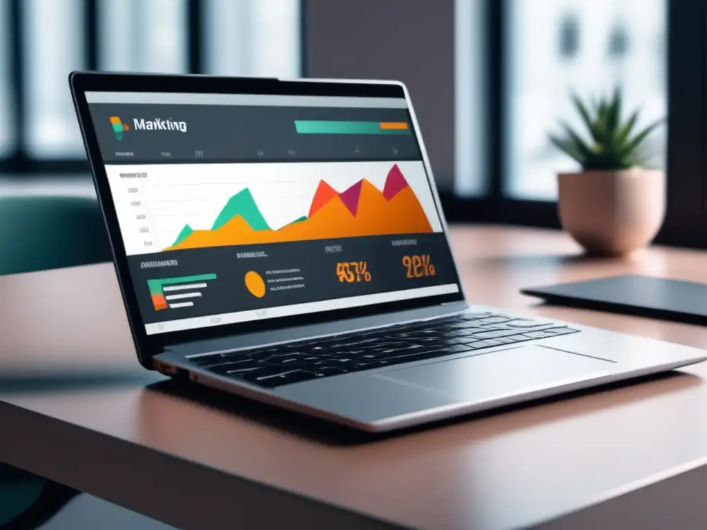 Laptop y dashboard de análisis de marketing Laptop con dashboard: Estrategias efectivas de marketing de afiliados para emprendedores