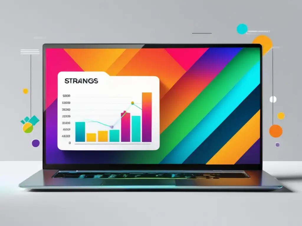 Laptop moderno y elegante con gráfico de crecimiento Laptop moderno en escritorio blanco con gráfico de ingresos en marketing de afiliados