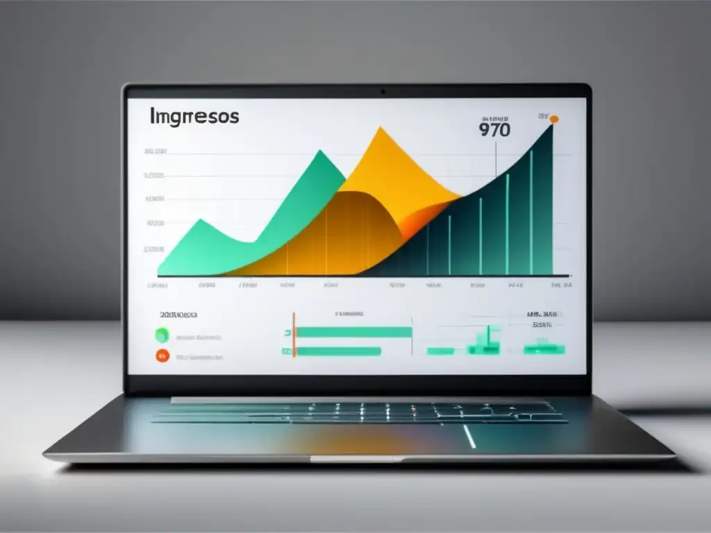 Incremento de ingresos con laptop moderno Laptop moderno con gráfico de ingresos, programas de afiliados de alto rendimiento