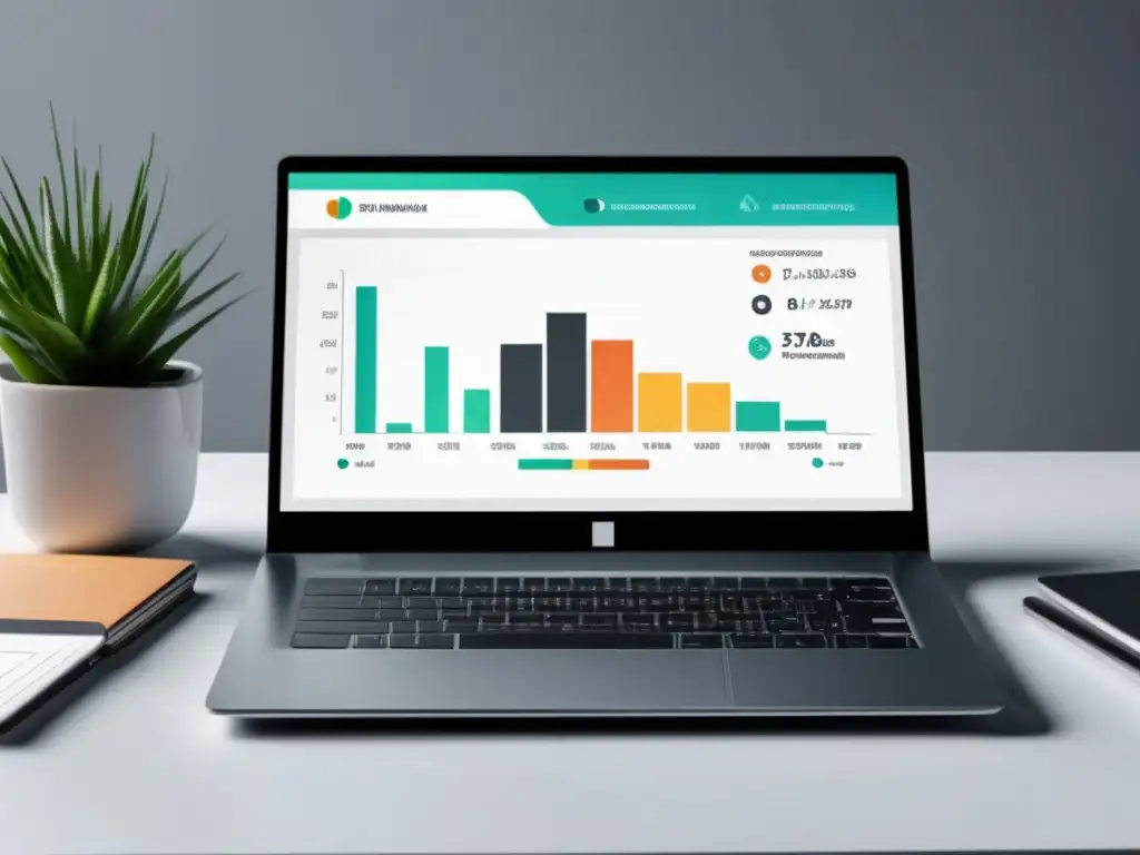 Laptop moderno y profesional Laptop moderno y minimalista en un escritorio blanco con estrategias de optimización de conversiones en el marketing de afiliados