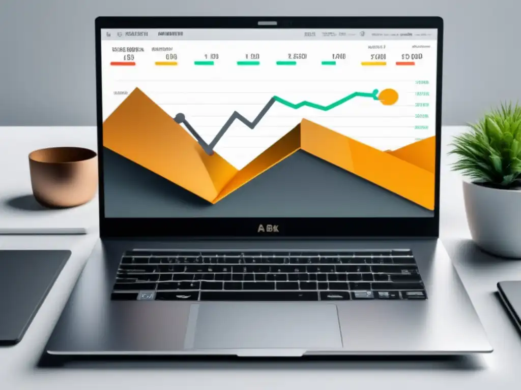 Laptop moderno con diseño minimalista y gráfica de crecimiento Laptop moderno, minimalista con gráfica de crecimiento y herramientas para marketing de afiliados