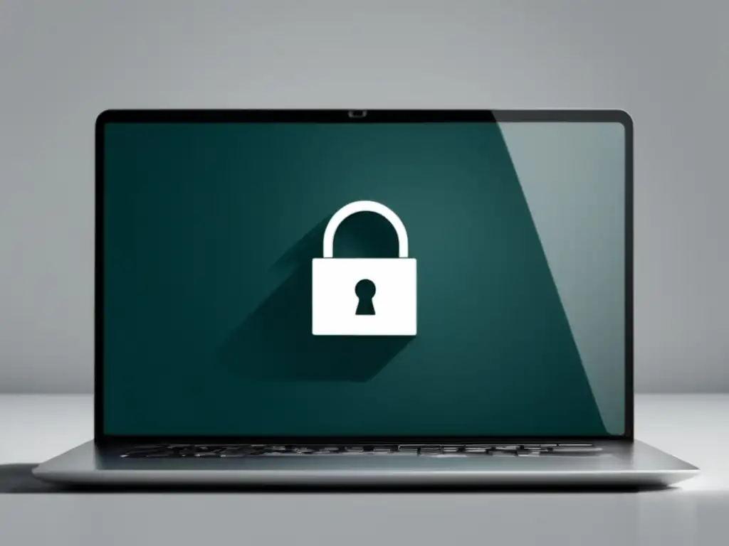 Laptop seguro para proteger datos Laptop moderno con símbolo de candado, protección de datos y ética en marketing de afiliados