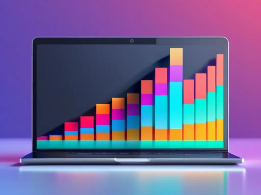 Laptop moderno con pantalla en blanco y gráfico vibrante de crecimiento en marketing de afiliados