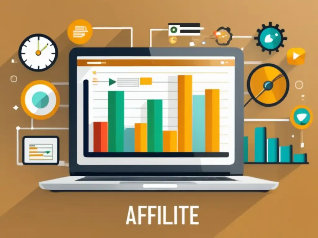 Laptop SEO para maximizar ingresos Laptop moderno con gráfico de ingresos de afiliado y técnicas de SEO para maximizar ganancias