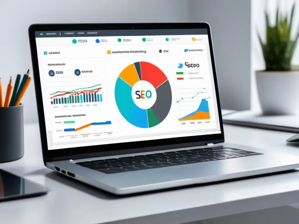 Laptop SEO analytics dashboard: éxito en marketing de afiliados Laptop SEO para aumentar ganancias en marketing de afiliados