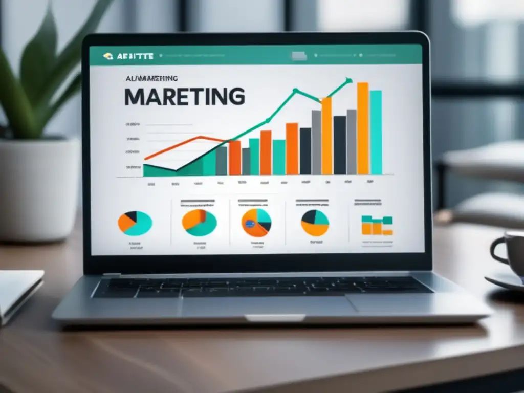 Laptop moderno y gráfico de ingresos Laptop moderno con gráfico de SEO y marketing de afiliados