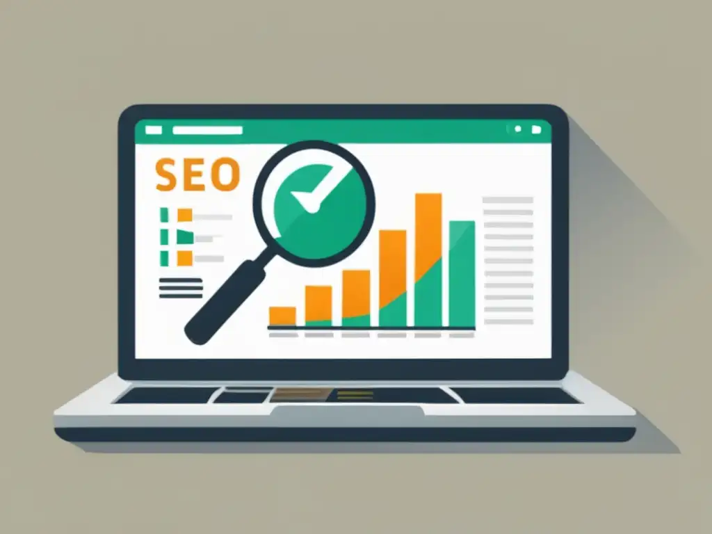 Laptop SEO éxito y crecimiento Laptop con gráfica de SEO: técnicas de SEO para afiliados