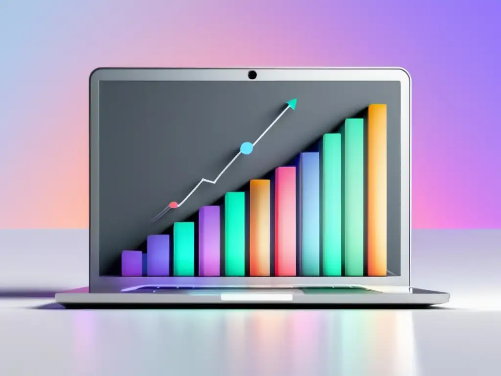 Laptop y gráfico SEO: Crecimiento y éxito Laptop en escritorio blanco con gráfico SEO y técnicas para afiliados