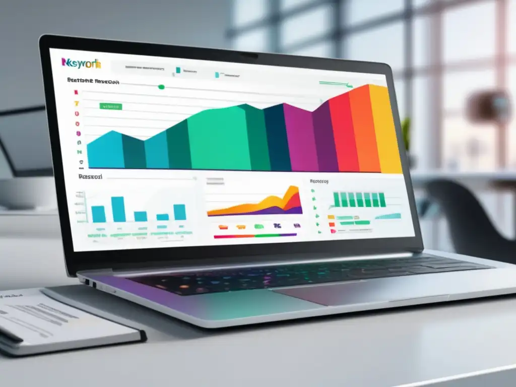 Herramienta de investigación de palabras clave en una laptop moderna Laptop SEO: Herramienta de SEO para marketing de afiliados