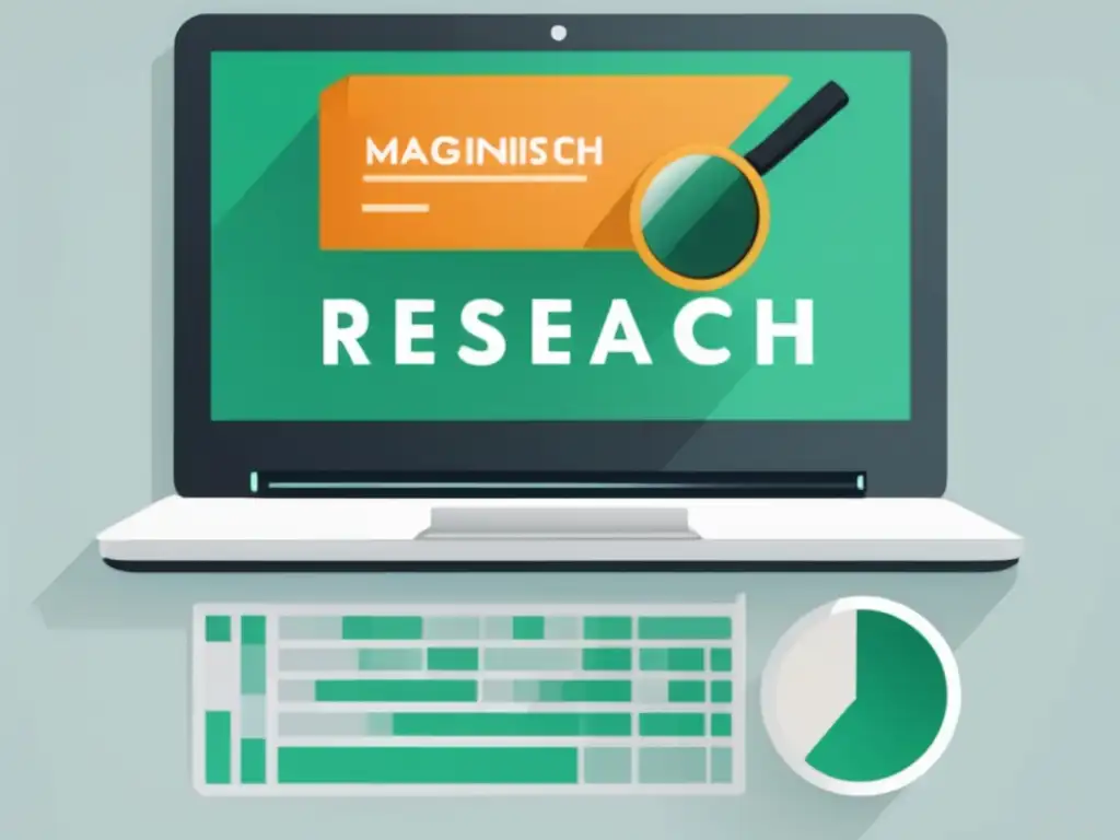 Investigación de palabras clave para maximizar ingresos en SEO Laptop con lupa: ingrediente secreto SEO para maximizar ingresos en marketing de afiliados